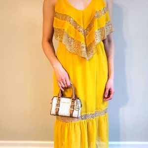 Beautiful Boho/Vintage backless- maxi dress in mustard yellow